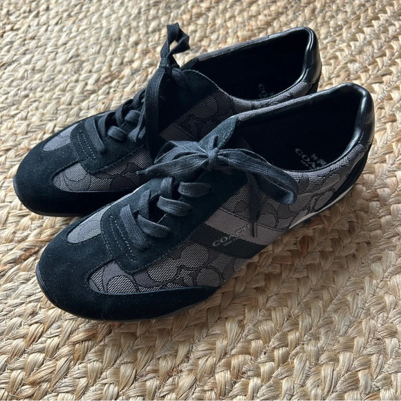 COACH Jacquard Black Suede Kelson Lace Up Sneakers Outline Signature / Size 8.5 - Picture 3 of 12